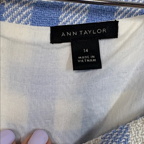 Ann Taylor Blue Checked Tweed Belted Dress Women Size 14 - Picture 2 of 4